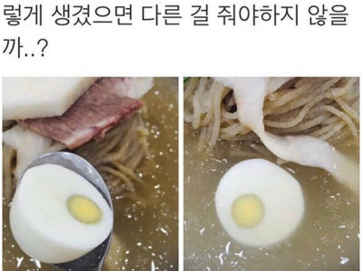 냉면을 시켰는데 계란이 이상하다.jpg