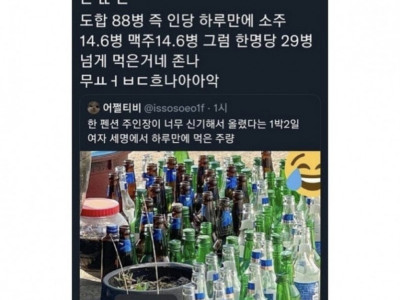 여자 세 명이서 1박 2일동안 마신 주량