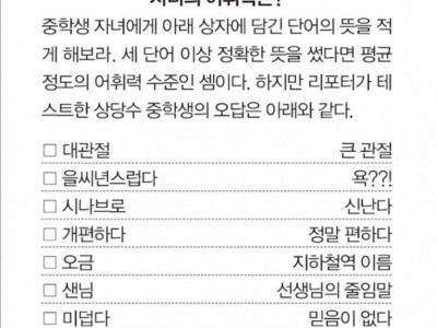 요즘 중학생들 어휘력