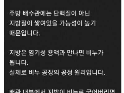 막힌 화장실 배관 뚫는 염기성 용액을 막힌 주방 배수관에 넣으면 안되는 이유