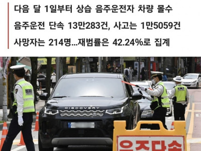 음주운전 3번이면 車 몰수한다…내달부터 시행
