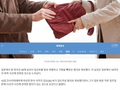 日서 임산부 가방 뺏은 30대 한국인 남성 체포