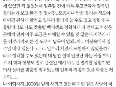 맞춤법 틀리는 남친과 이별고민중인 여친.jpg