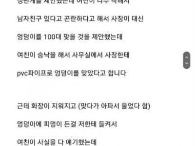 회사 사장에게 100대 맞은 여자친구 논란