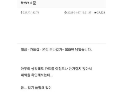 이번달 실수령액이 500정도 되네요
