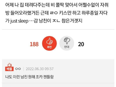 남친이랑 집에서 같이 잤는데 키스만 함