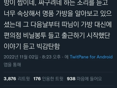 고전] 신입사원이 싸구려 가방 들고 다닌다는 소리 들은후 반응.jpg