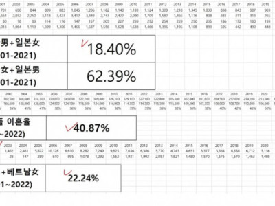 2001~2021년까지 한국남자 일본 여자 이혼율