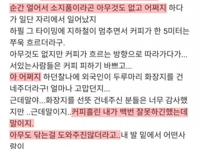 지하철에서 커피 쏟았는데 남일처럼 보더라.jpg
