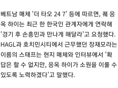 한국인 스태프에게 손흥민 개인적으로 만나게 해달라고 부탁한 베트남 선수