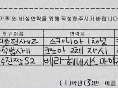 비상연락망에 적은 친구 연락처