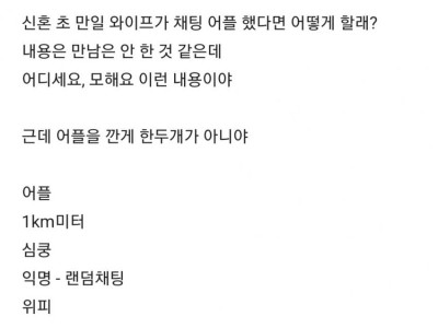 블라) 신혼 초 와이프가 채팅 어플 했다면 어떻게 할래?