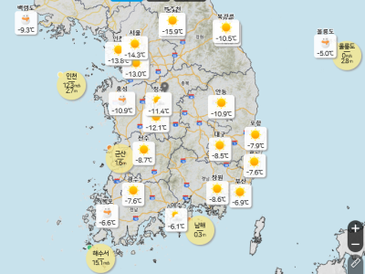 8시 기준 전국 기온