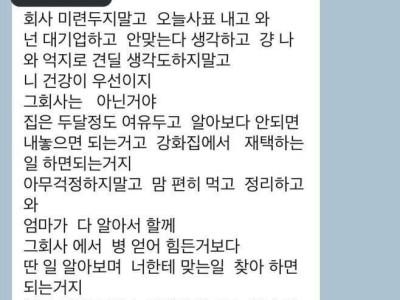 대기업 그만두겠다니까 엄마가 보내온 톡.jpg