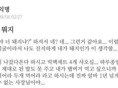 사장이 알바한테 야 너 돼지냐? 막말