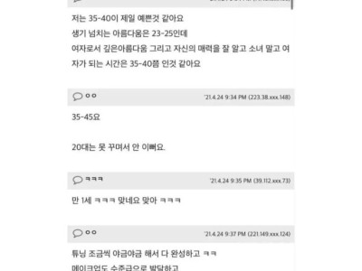 여자가 생각하는 여자가 가장 예쁠 나이 .jpg