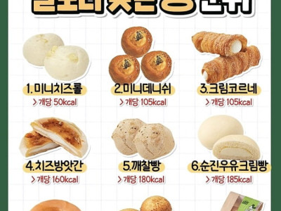 뚜레쥬르에서 칼로리 낮은 빵 순위