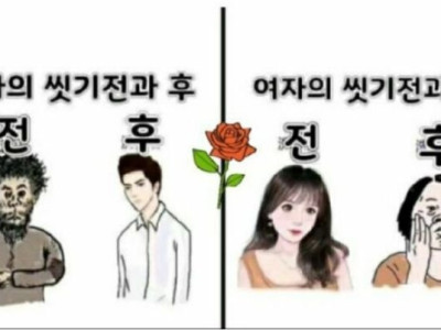 남녀의 씻기 전 후